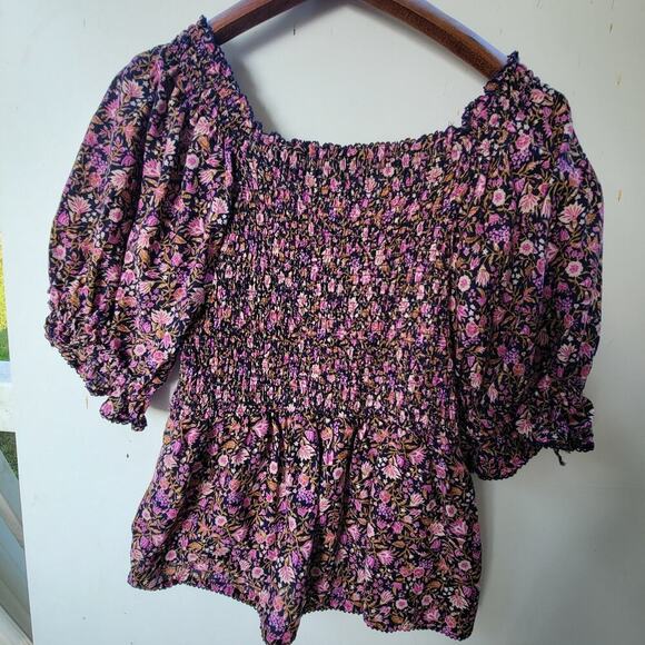 Old Navy Pink Floral Peasant Top Shirt Blouse Sz Medium Stretchy Light - Picture 8 of 8